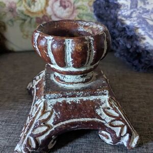 Vintage Brown and White  Candle Holder